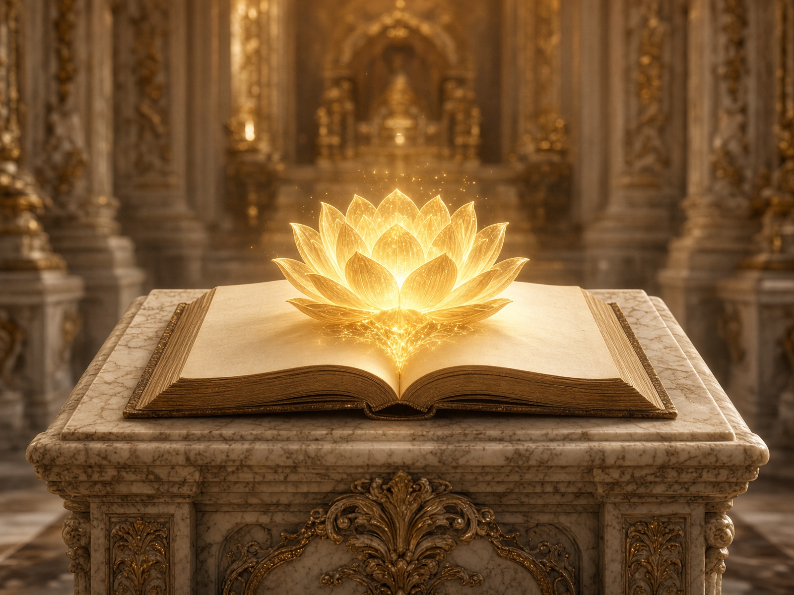 Sacred book and golden lotus