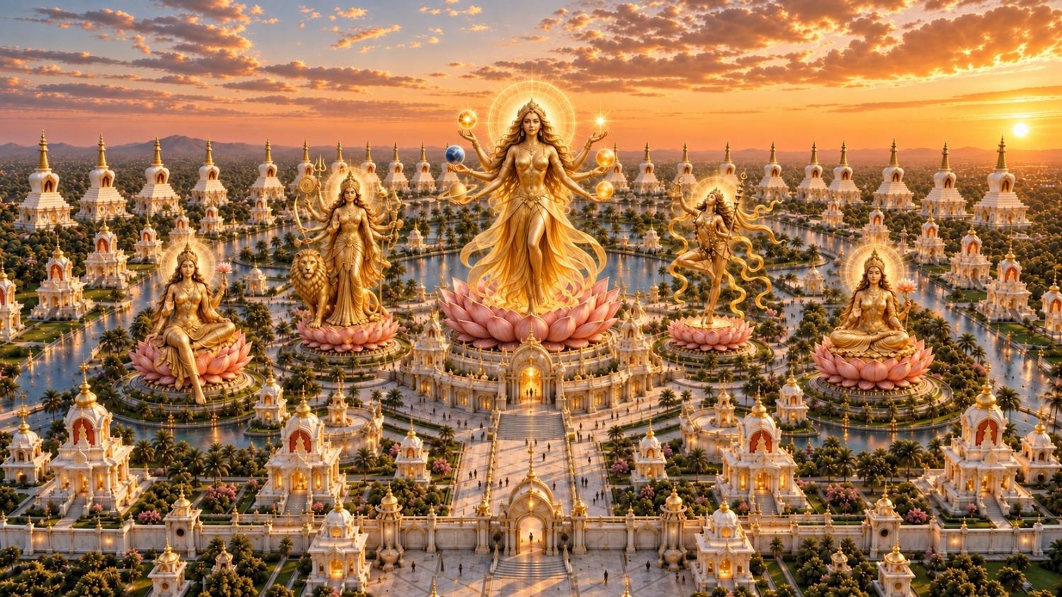 Temple Complex with golden forms of the Goddess